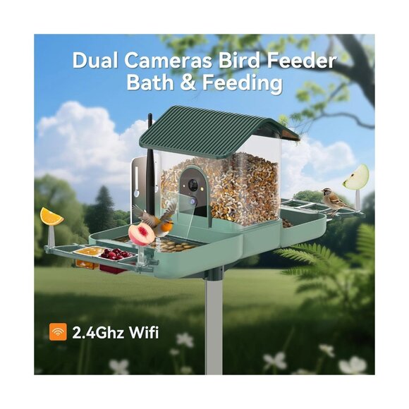 Dual-Lens Bird Feeder with Camera & Bird Bath Combo,Watch Birds Eat & Bathe Wifi - Picture 2 of 3